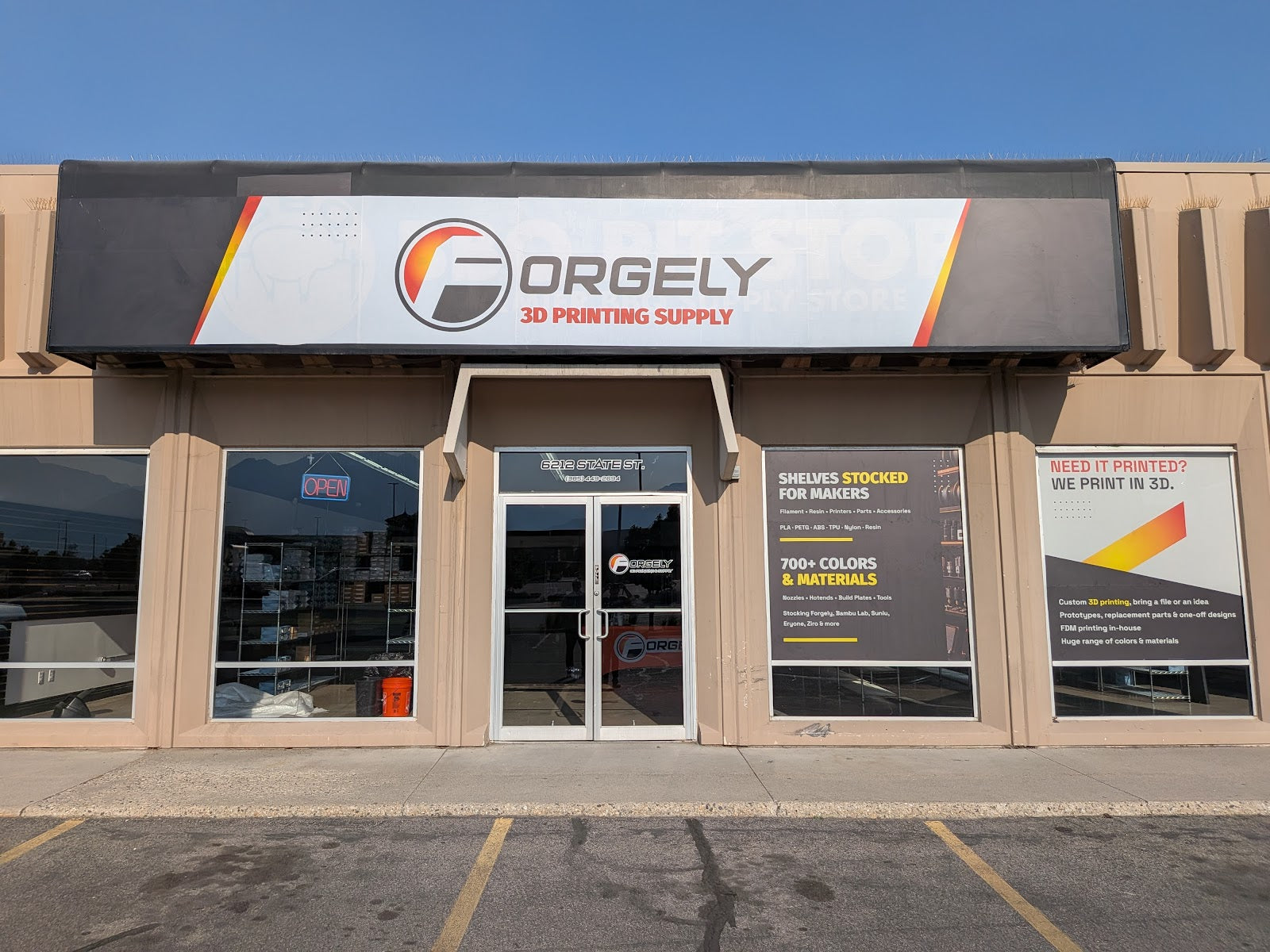 Forgely 3D printing store in Murray, Utah, storefront